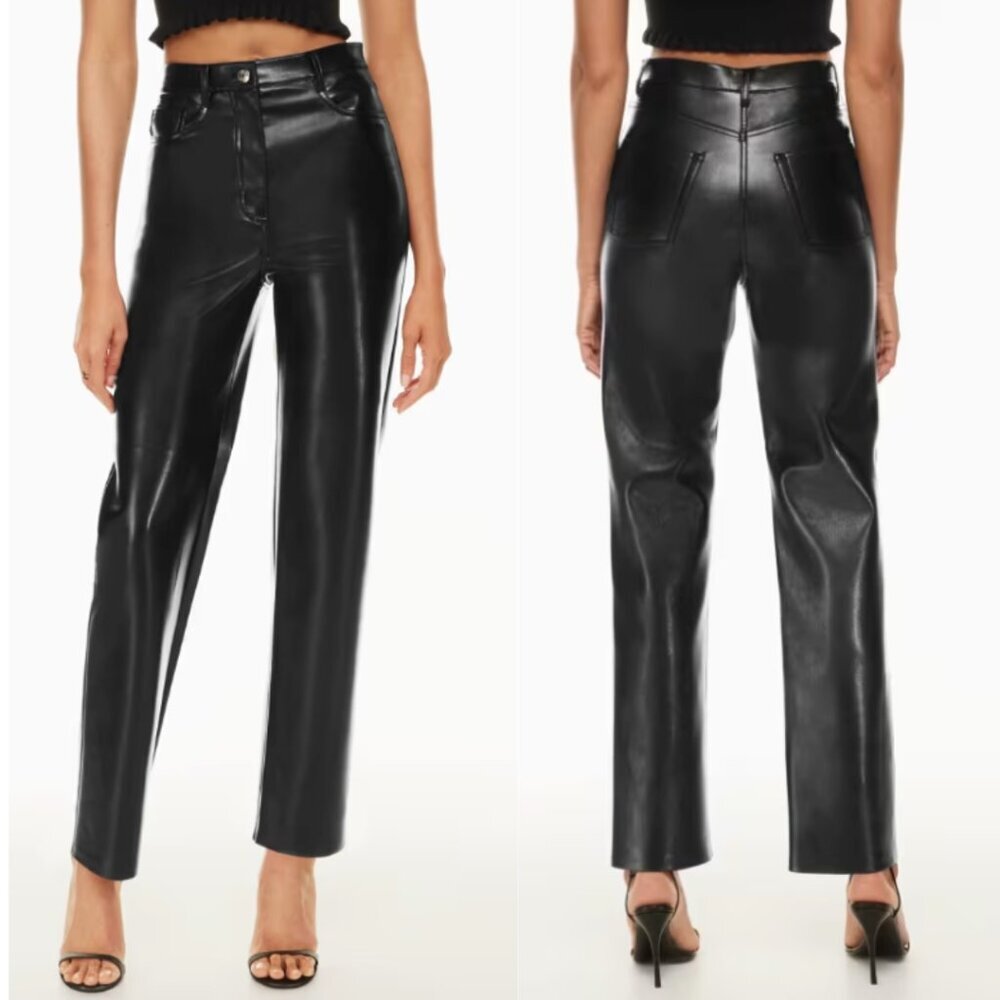 Aritzia Wilfred Black The Melina Super High Rise Vegan Leather Straight Pants